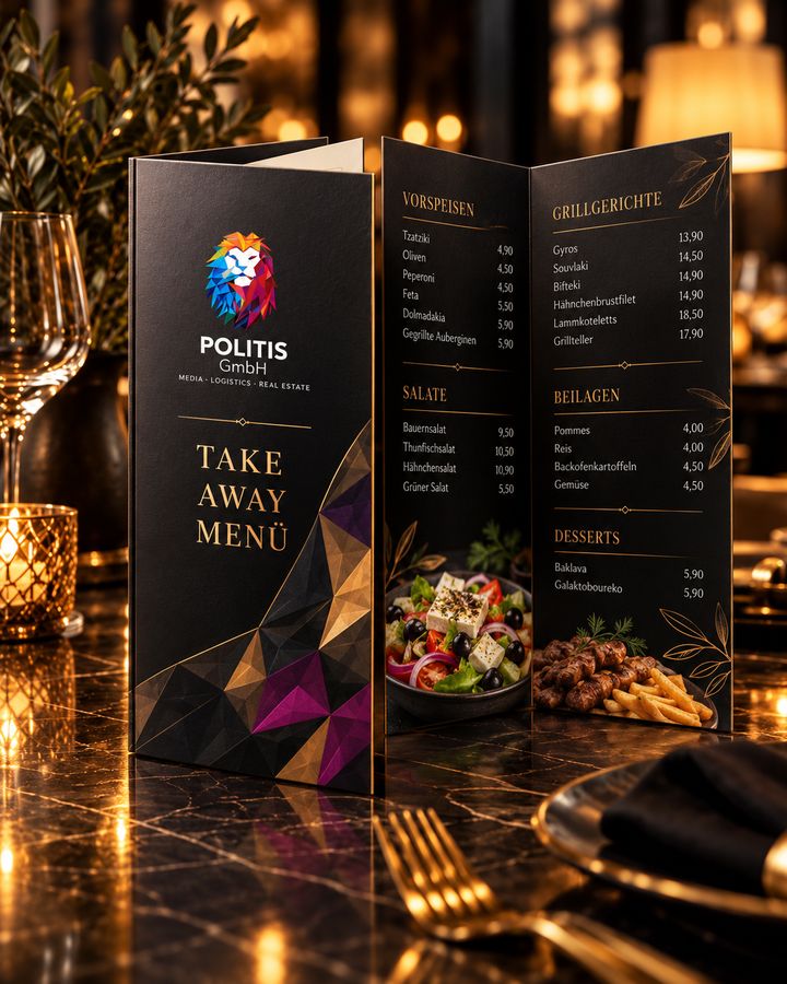 Gefaltete Take-away-Speisekarte